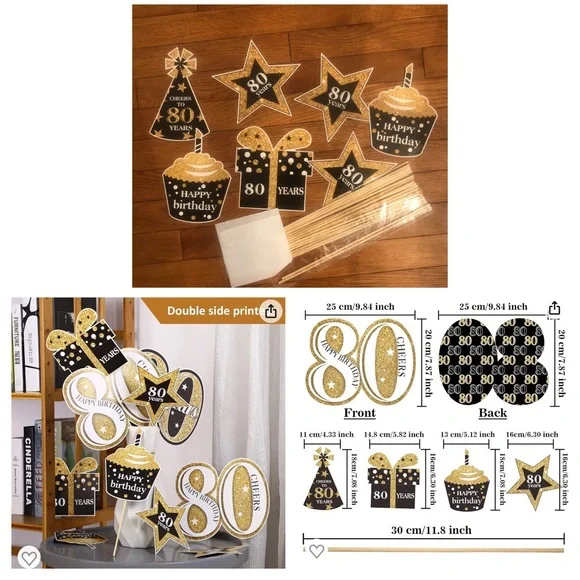 Black & Gold 80th Birthday Decorations 🎉 - Picture 2 of 3